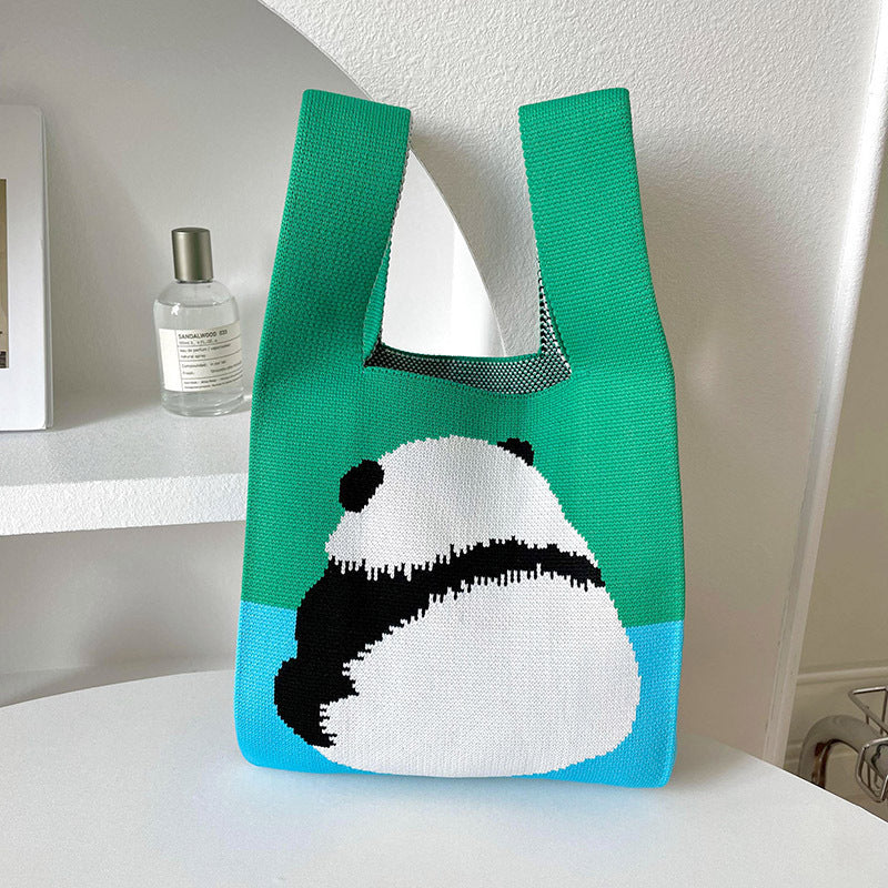 Knitted Tote Bag With Cute Designs Soft Polyester Casual