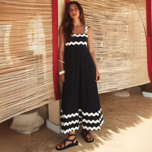 Print Color Block Sleeveless Long Dress