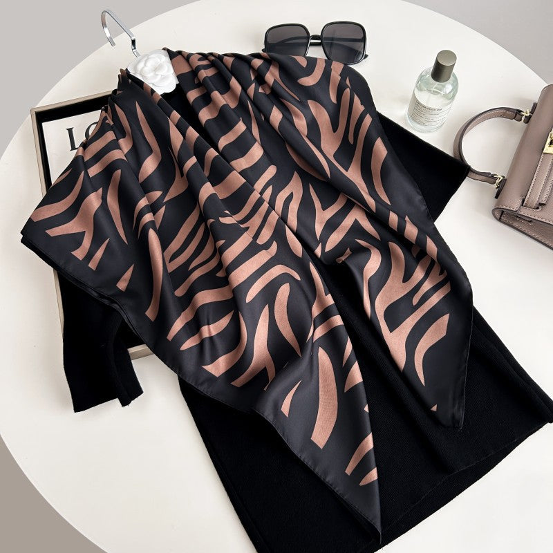 Color Block Print Soft Square Silk Scarf