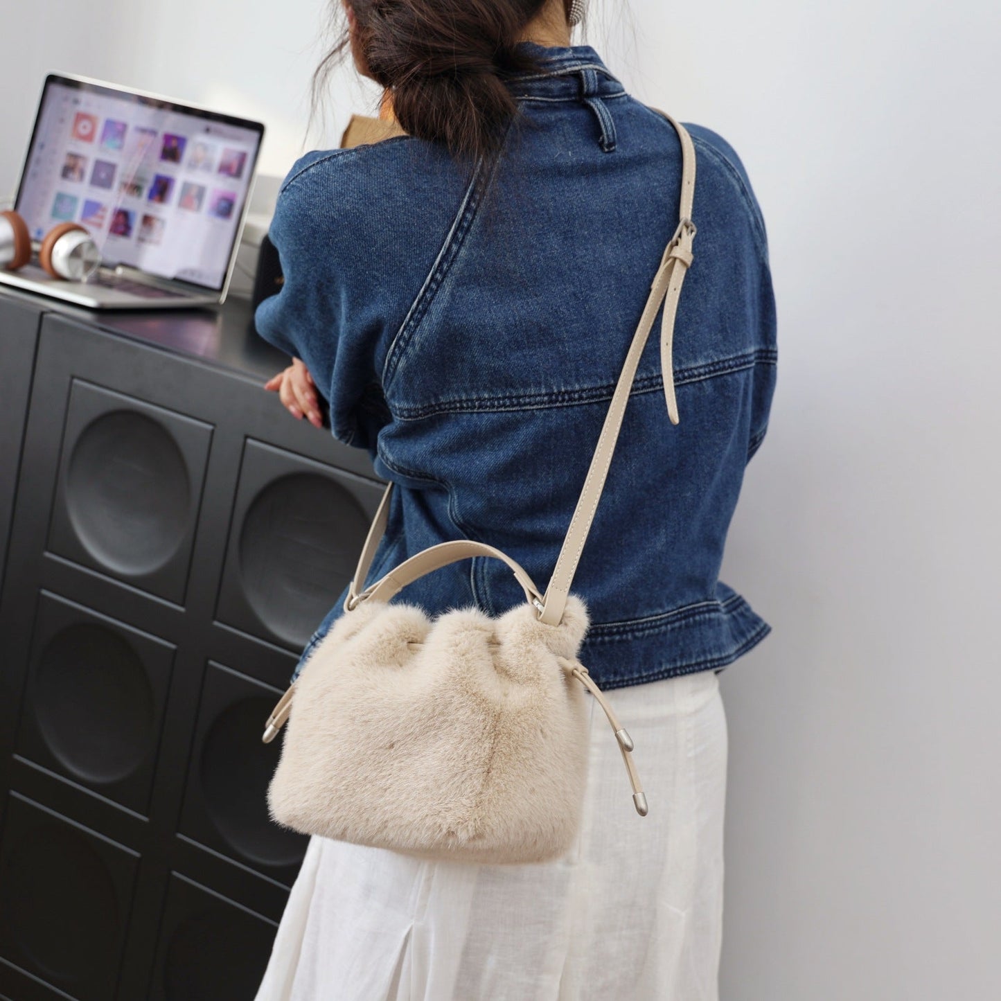 Fuzzy Soft Trendy Drawstring Bucket Crossbody Bag