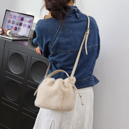 Fuzzy Soft Trendy Drawstring Bucket Crossbody Bag