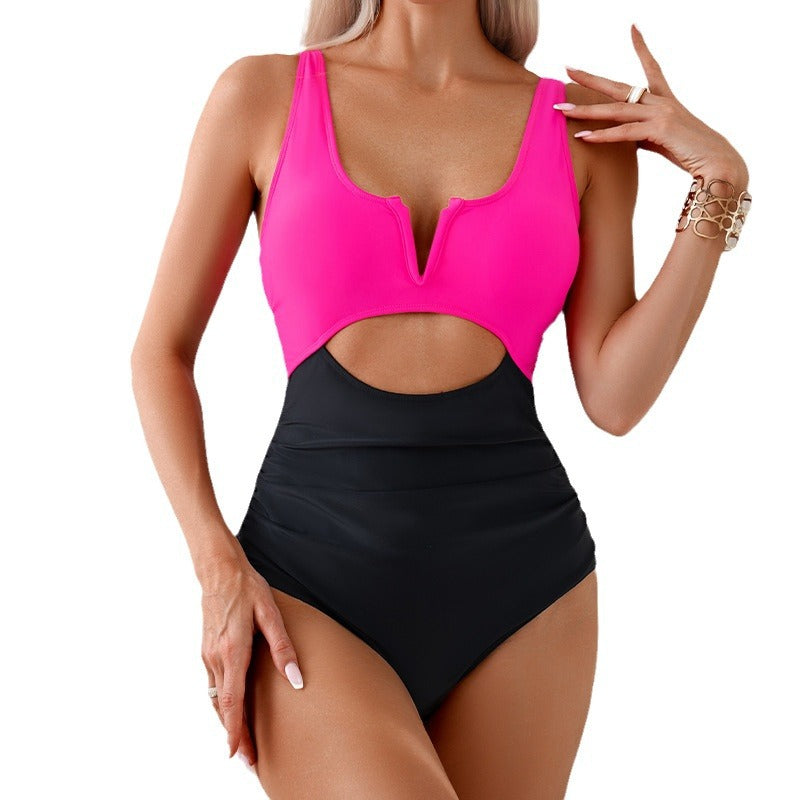 New Women'S One-Piece Swimwear Quick-Dry Color Block Design