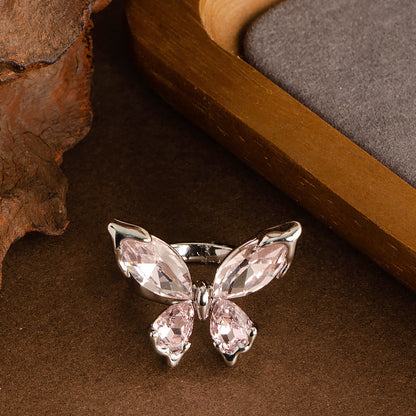 Fashion Crystal Butterfly Adjustable Open Ring For Women