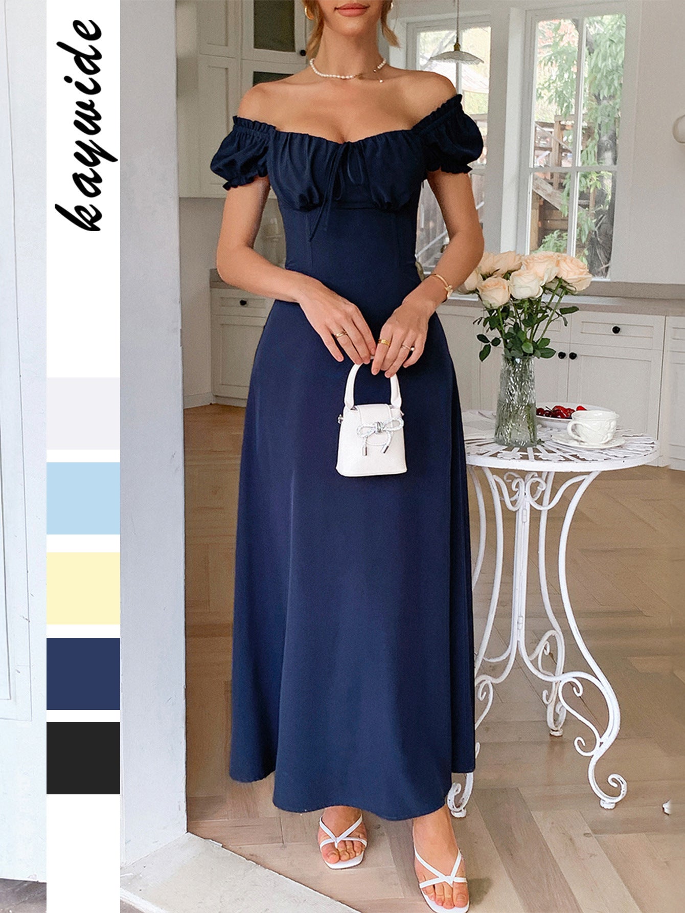 Elegant One-Shoulder Long Dress with Short Sleeves
