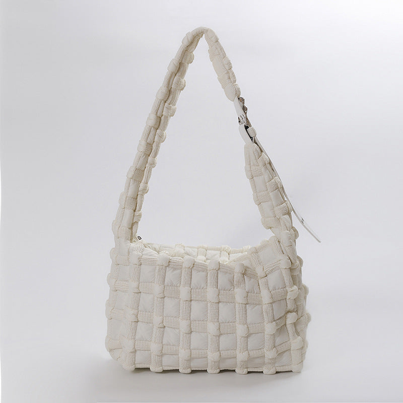 Checkered Cloud Puff Bag Trendy Nylon Shoulder Bag