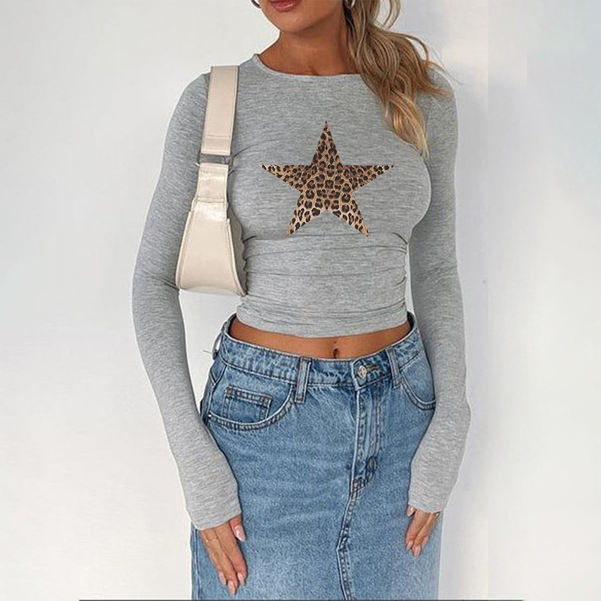 Y2K Star Digital Print Long Sleeve Crop T-Shirt
