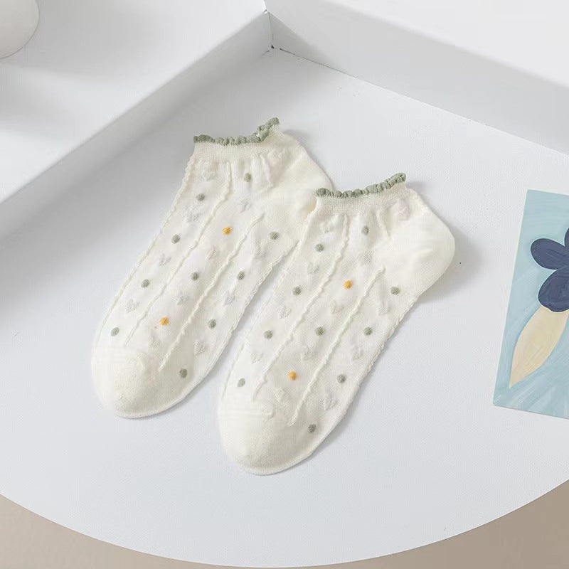 Rufia- Colorful Lace Trim Summer Low-Cut Socks