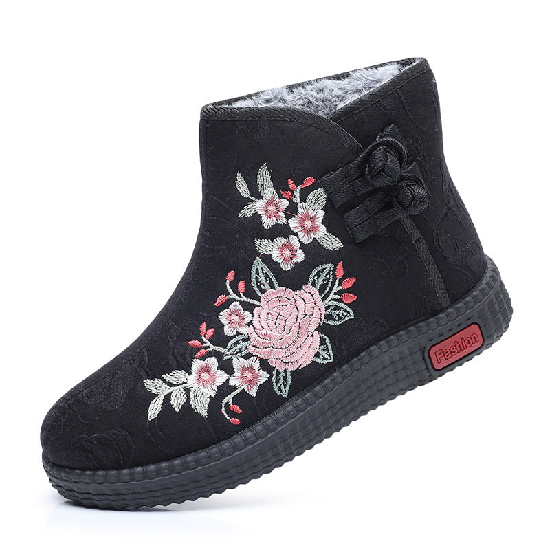 Cloth Shoes, Women'S Cotton Shoes, Winter Plush Insulation, Mother'S Shoes, Retro Ethnic Style Embroidered Shoes, Short Boots, Grandmother'S Shoes