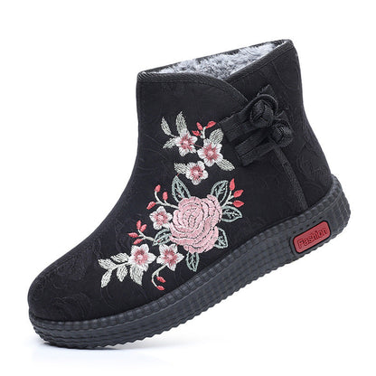 Cloth Shoes, Women'S Cotton Shoes, Winter Plush Insulation, Mother'S Shoes, Retro Ethnic Style Embroidered Shoes, Short Boots, Grandmother'S Shoes