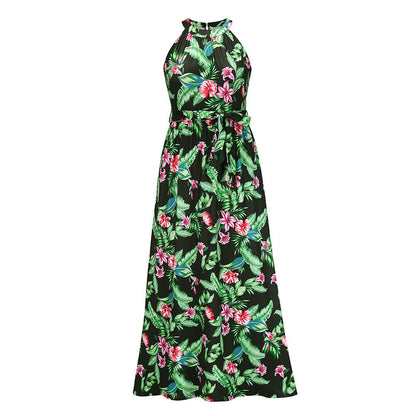 Hanging Neck Retro Print Dress Seaside Beach Dress