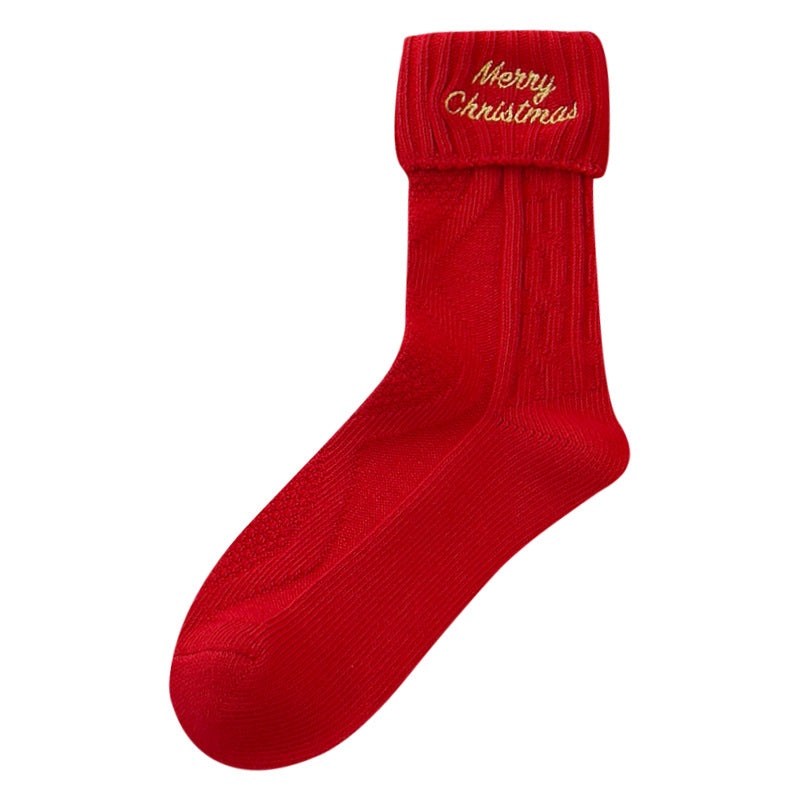 Cute Bear Embroidered Christmas Cozy Crew Socks