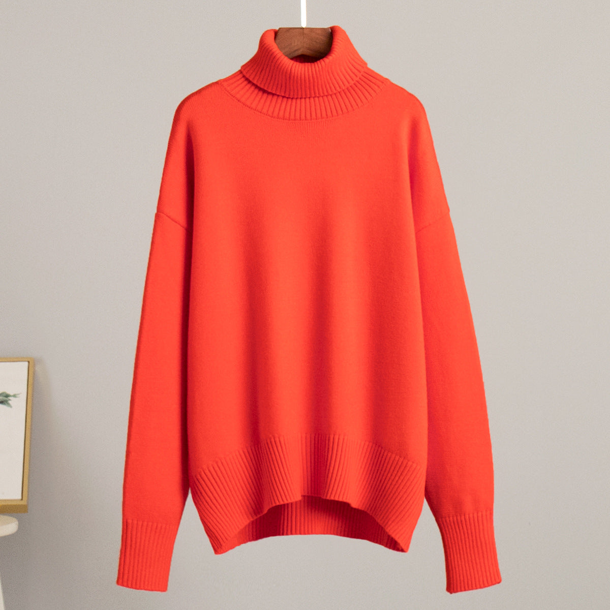 Solid Turtleneck Sweater Soft Knitted Pullover Casual Style