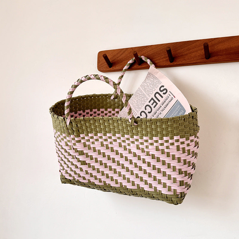 Handwoven Tote Basket Stylish PVC Shopping Bag