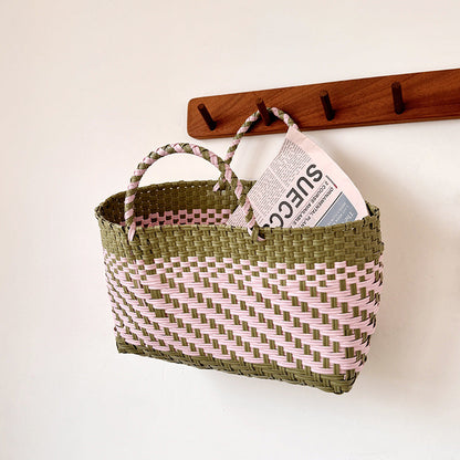 Handwoven Tote Basket Stylish PVC Shopping Bag