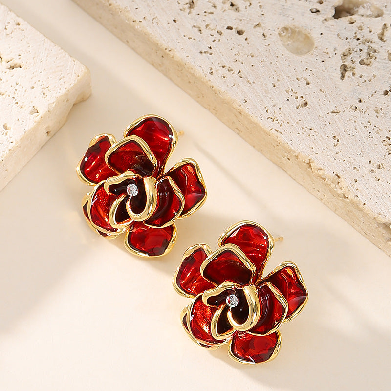 French Elegant Floral Oil-Drip Earrings For Women