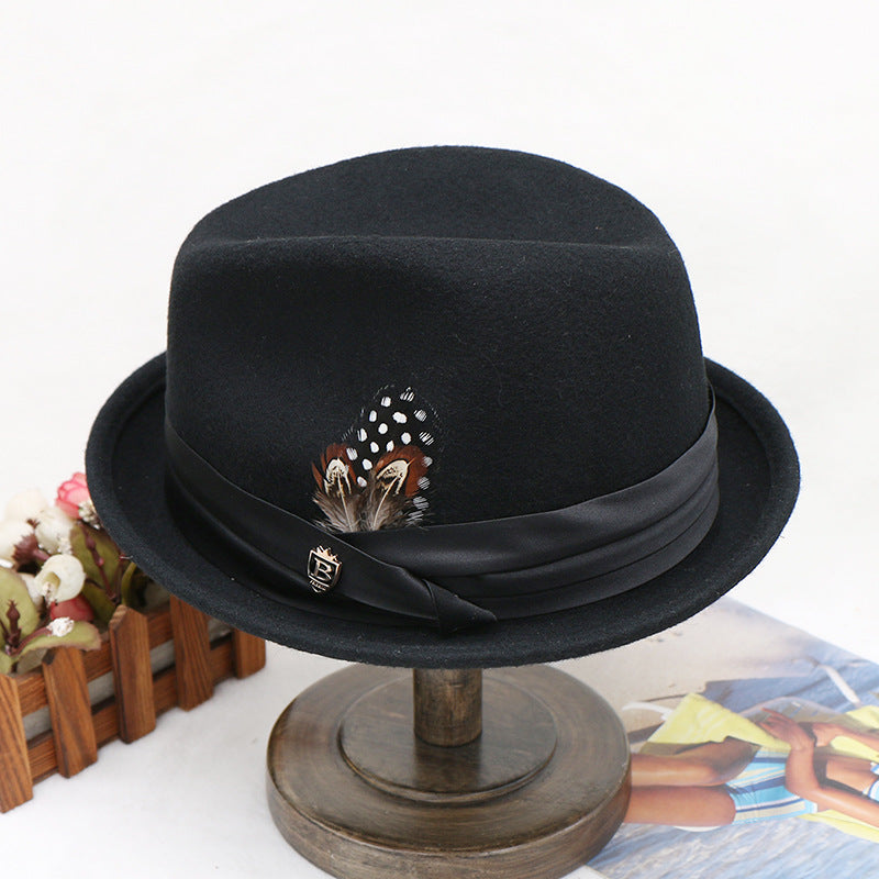 Men's Wool Fedora Hat with Bowknot and Feather, Stylish Fall Winter Accessory