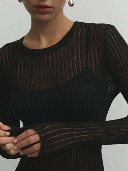 Hollow Knit Sweater Casual Slim Fit Wool Long Sleeve Top