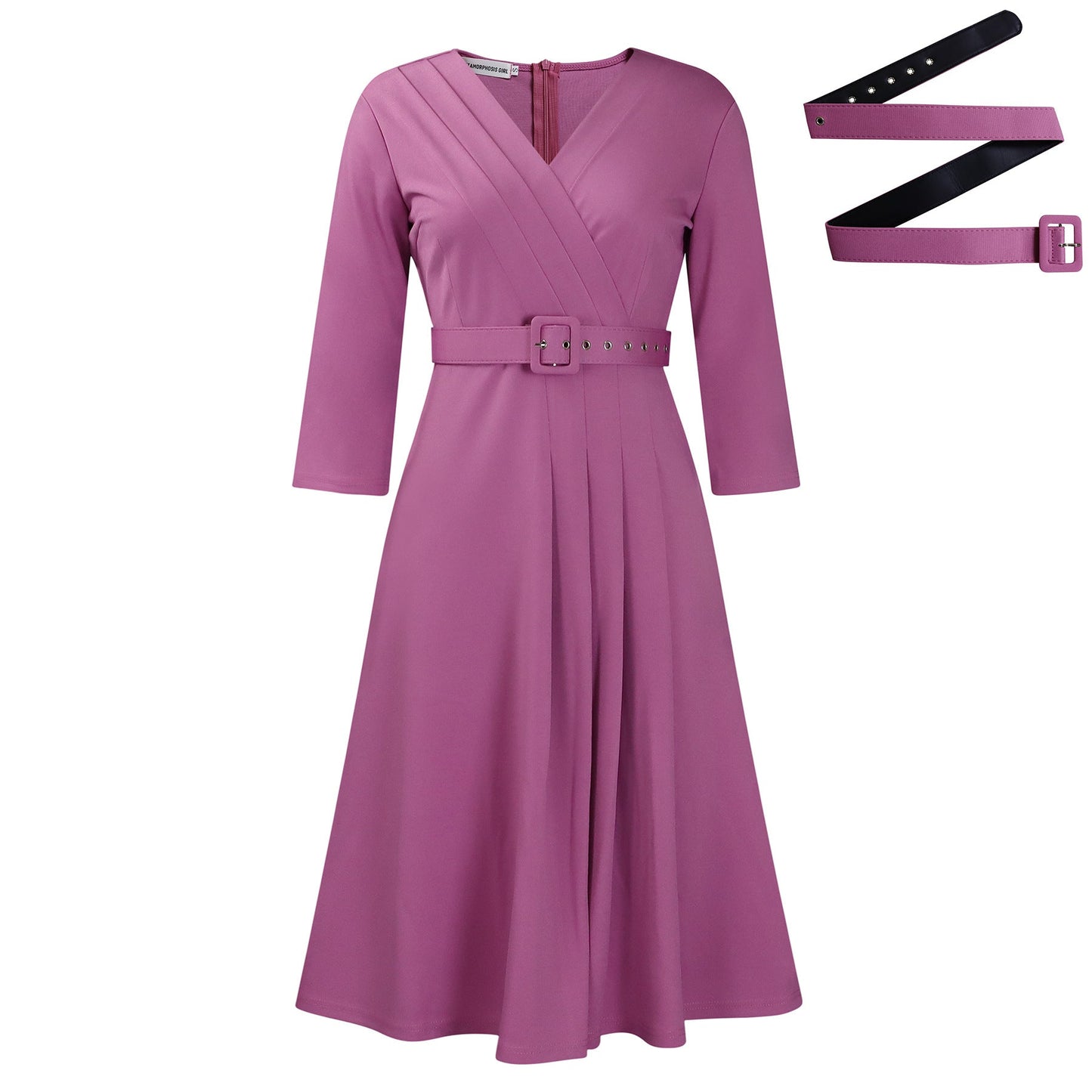 Elegant V-Neck A-Line Dress With Belt For Women