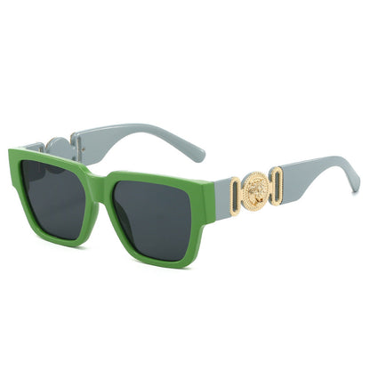Trendy Square Sunglasses with Lion Head Design - UV400 Protection