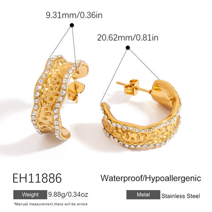 Geometric Stainless Steel Earrings with Embedded Crystal