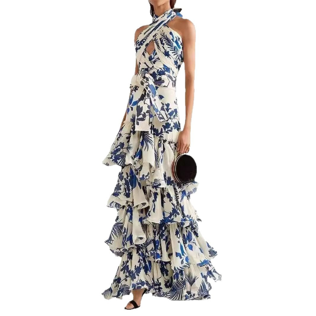 Bohemian Floral Maxi Dress With Tie Straps