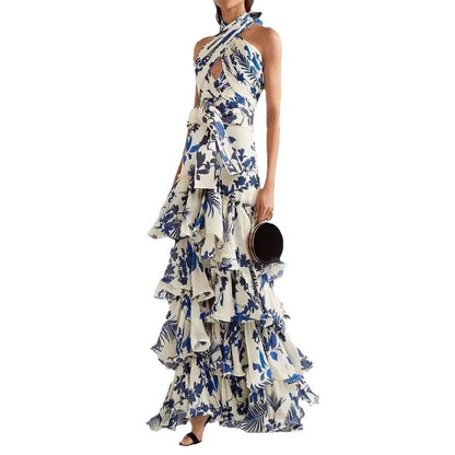Bohemian Floral Maxi Dress With Tie Straps