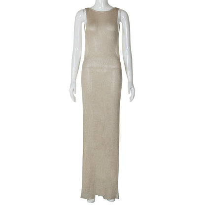 Sexy Back Crossover Maxi Dress with V-Neck