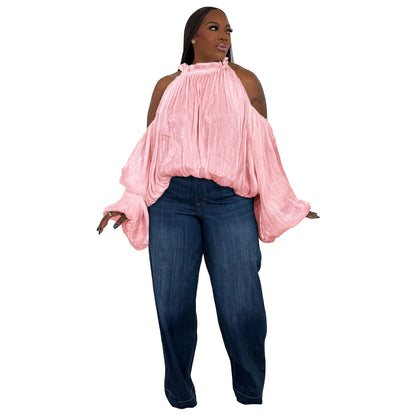 Off-Shoulder Lantern Sleeve Top Elegant Casual Blouse