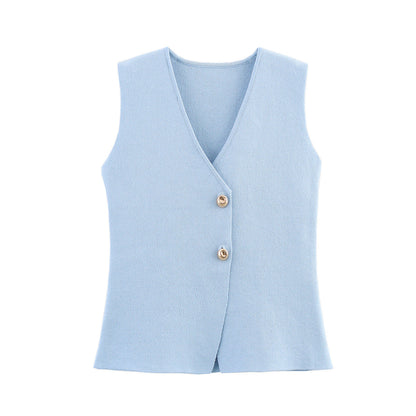 Casual Solid Color Button Down Knit Vest