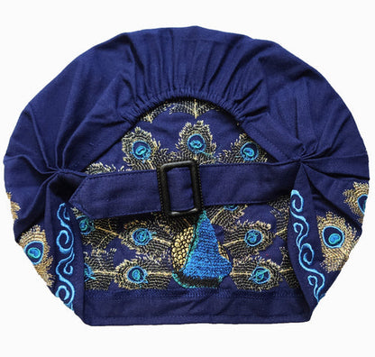 National Style Embroidered Thin Cotton And Linen Hat Women'S Hat Peacock Embroidered Hat Tie Scarf Hat