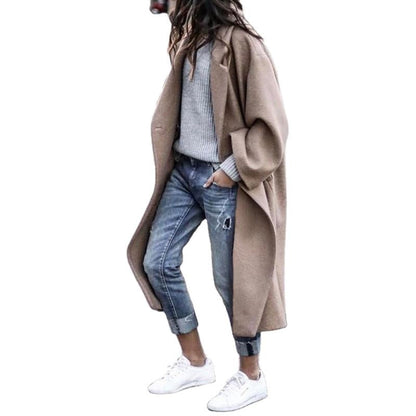 Long Elegant Solid Color Wool Blend Coat