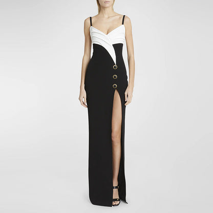 Color Block Maxi Dress Elegant Casual Sleeveless Gown