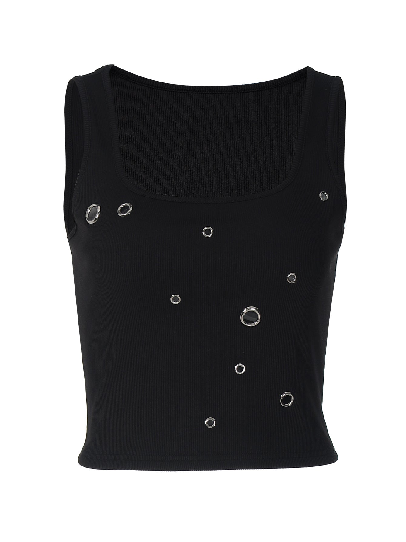 Trendy Solid Color Slim Fit Tank Top with Metal Detail