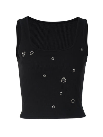 Trendy Solid Color Slim Fit Tank Top with Metal Detail
