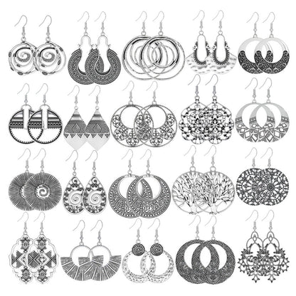 Geometric Cut-Out Vintage Metal Earrings Stylish Silver Jewelry
