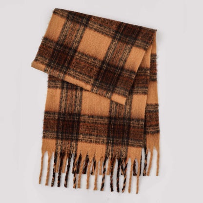 Trendy Plaid Thicken Warm Tassel Knit Scarf