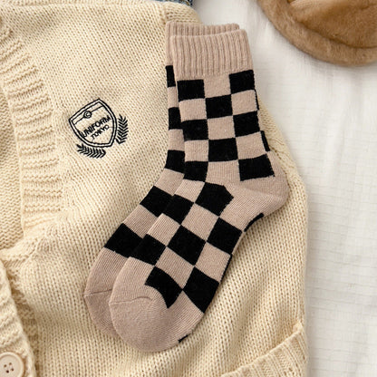 Color Block Plaid Thicken Warm Winter Socks