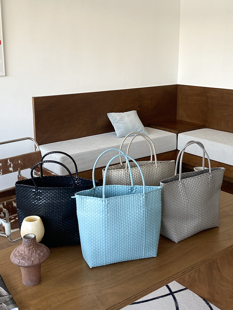 Summer Straw Tote Bag Handmade PVC Beach Shoulder Bag