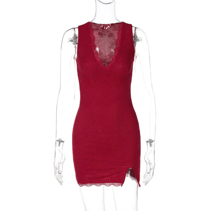 Sexy V-Neck Lace Split Bodycon Dress