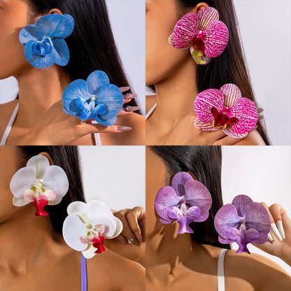 Colorful Orchid Flower Earrings Fresh Atmosphere