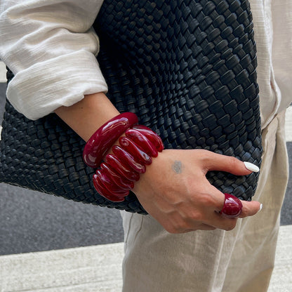 Burgundy Geometric Resin Cuff Bracelet Vintage Art Style