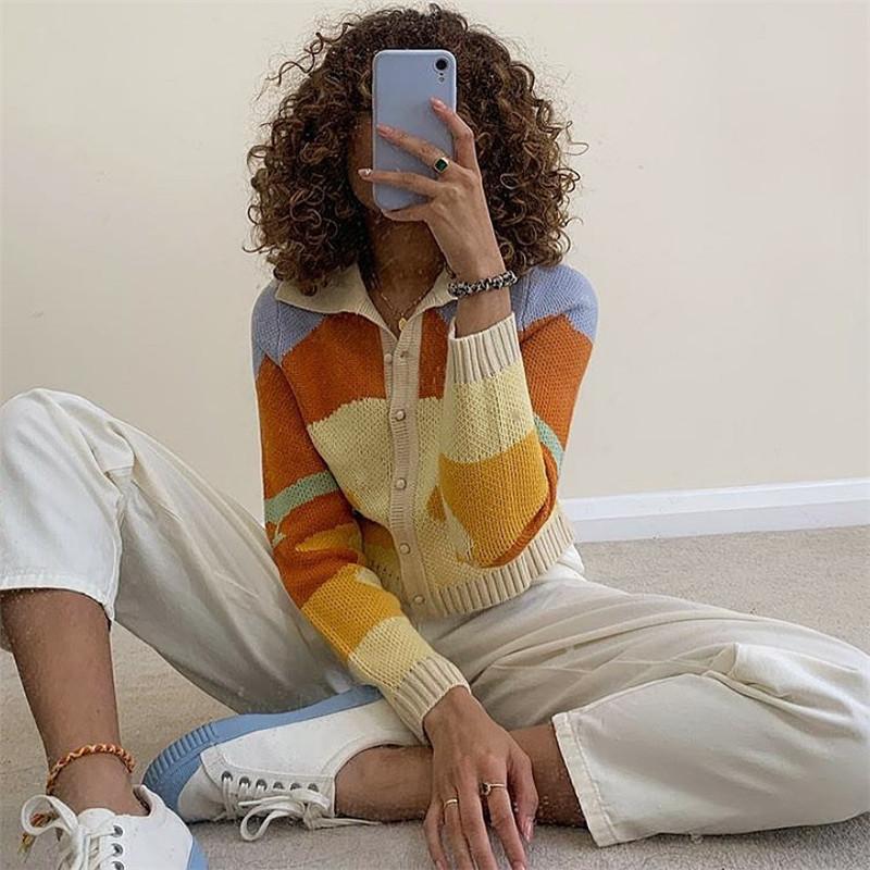 Short Knit Sweater Women Polo Collar Loose Coat Cardigan Top