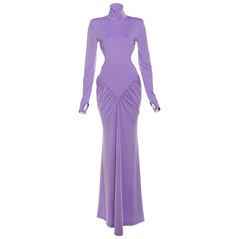 Elegant High Neck Bodycon Long Dress With Backless Design