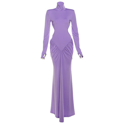 Elegant High Neck Bodycon Long Dress With Backless Design