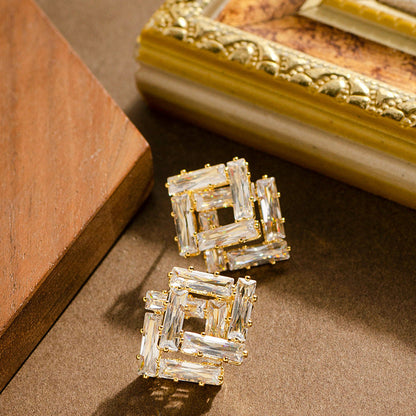 Geometric Crystal Zircon Stud Earrings For Women