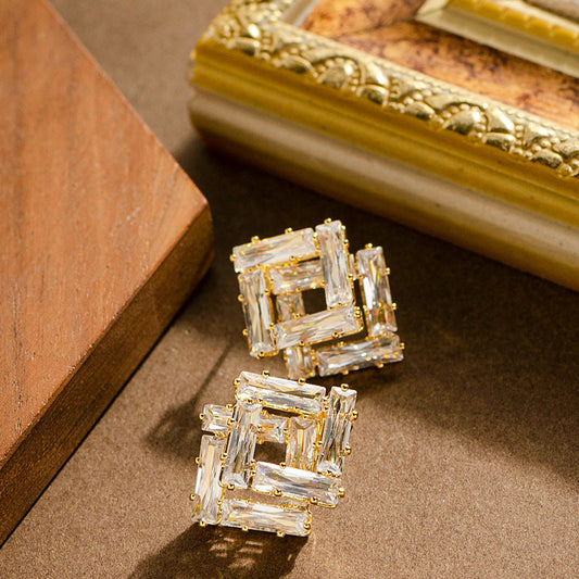 Geometric Crystal Zircon Stud Earrings For Women