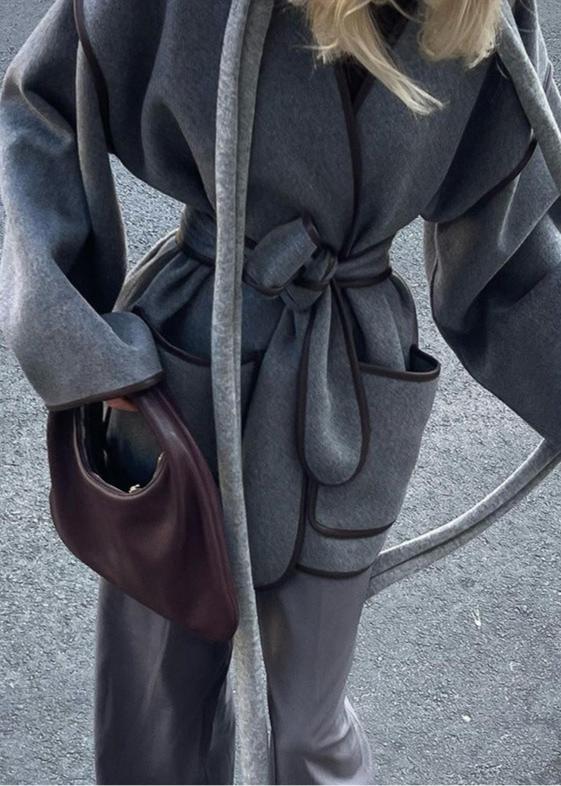 Wrap Coat Wool Blend Oversized Sleeve Style