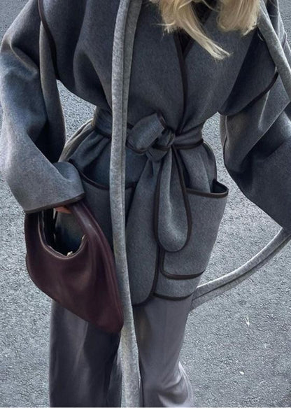 Wrap Coat Wool Blend Oversized Sleeve Style