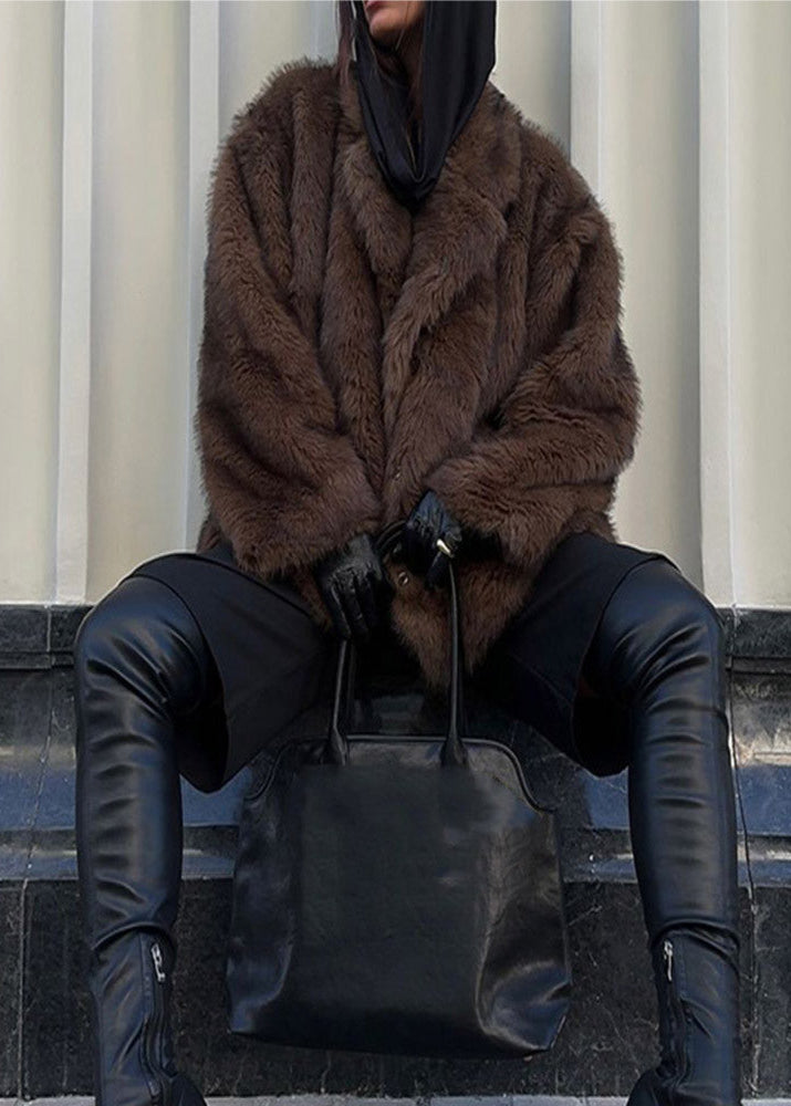 Faux Fur Jacket Dark Brown Ultra Soft Texture
