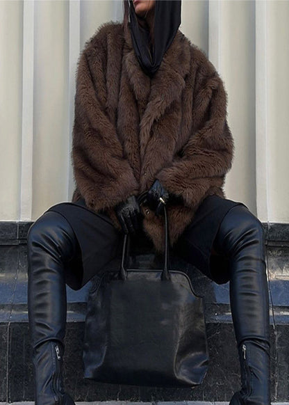 Faux Fur Jacket Dark Brown Ultra Soft Texture